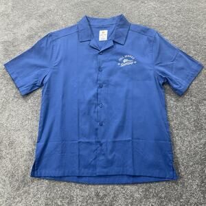 Lark & Owl Motorcycle Speed Shop Men’s Shirt Large Blue Button Up Vintage Look.